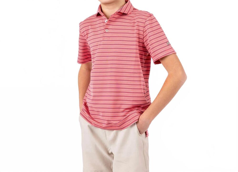 NEW SOUTHERN POINT CO. boys bayside stripe polo in coral white